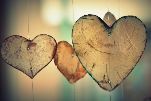 Wood ornaments in heart-shapes